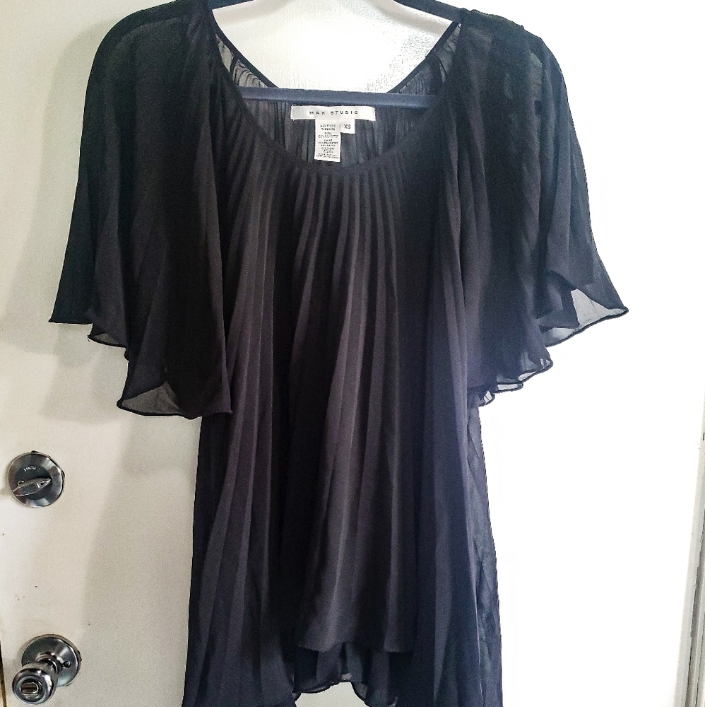 3/$20 Chiffon Pleated Black Top